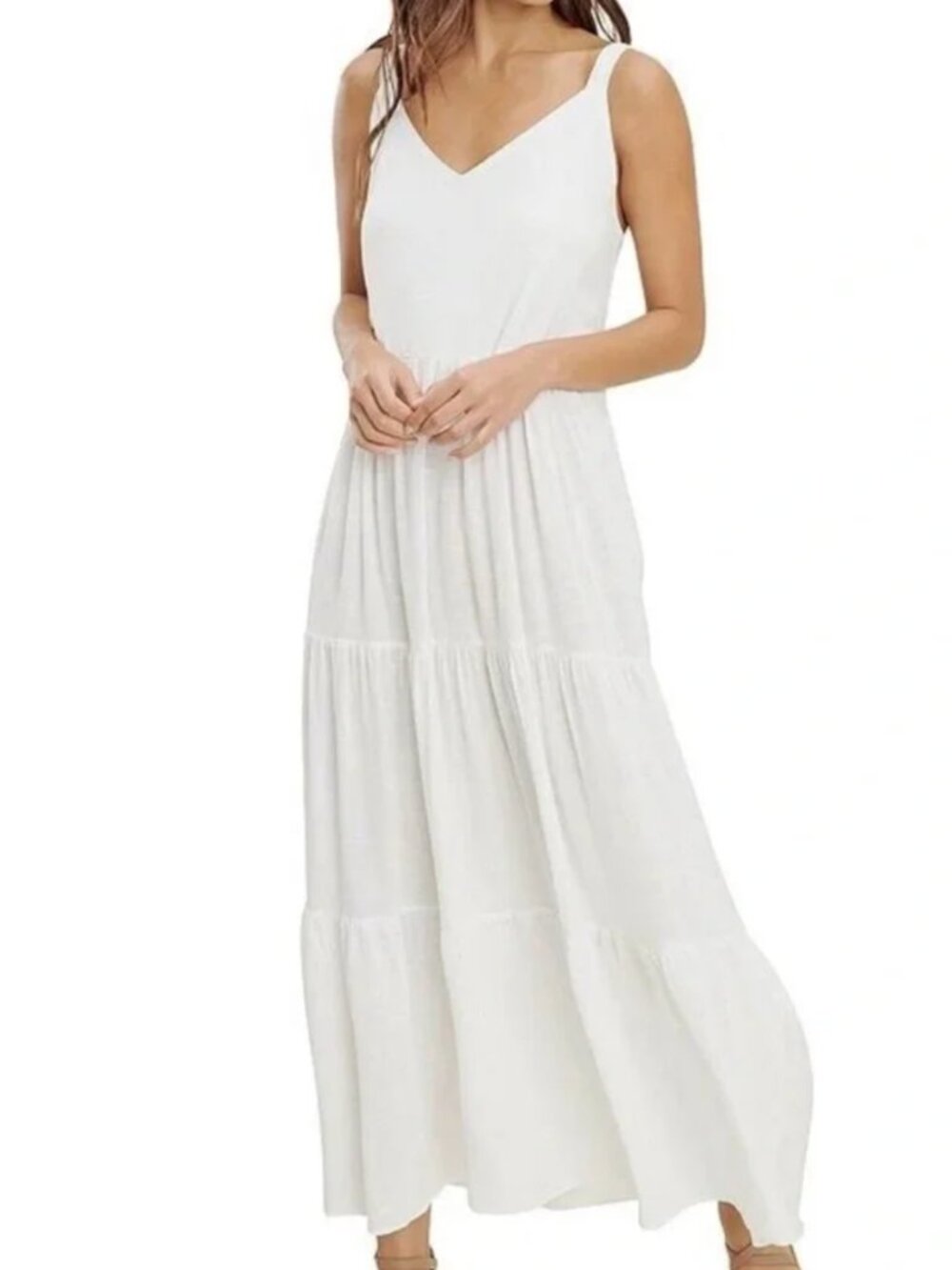 NWT Splendid White Tiered Flowy Linen Blend Maxi Dress - Size XL